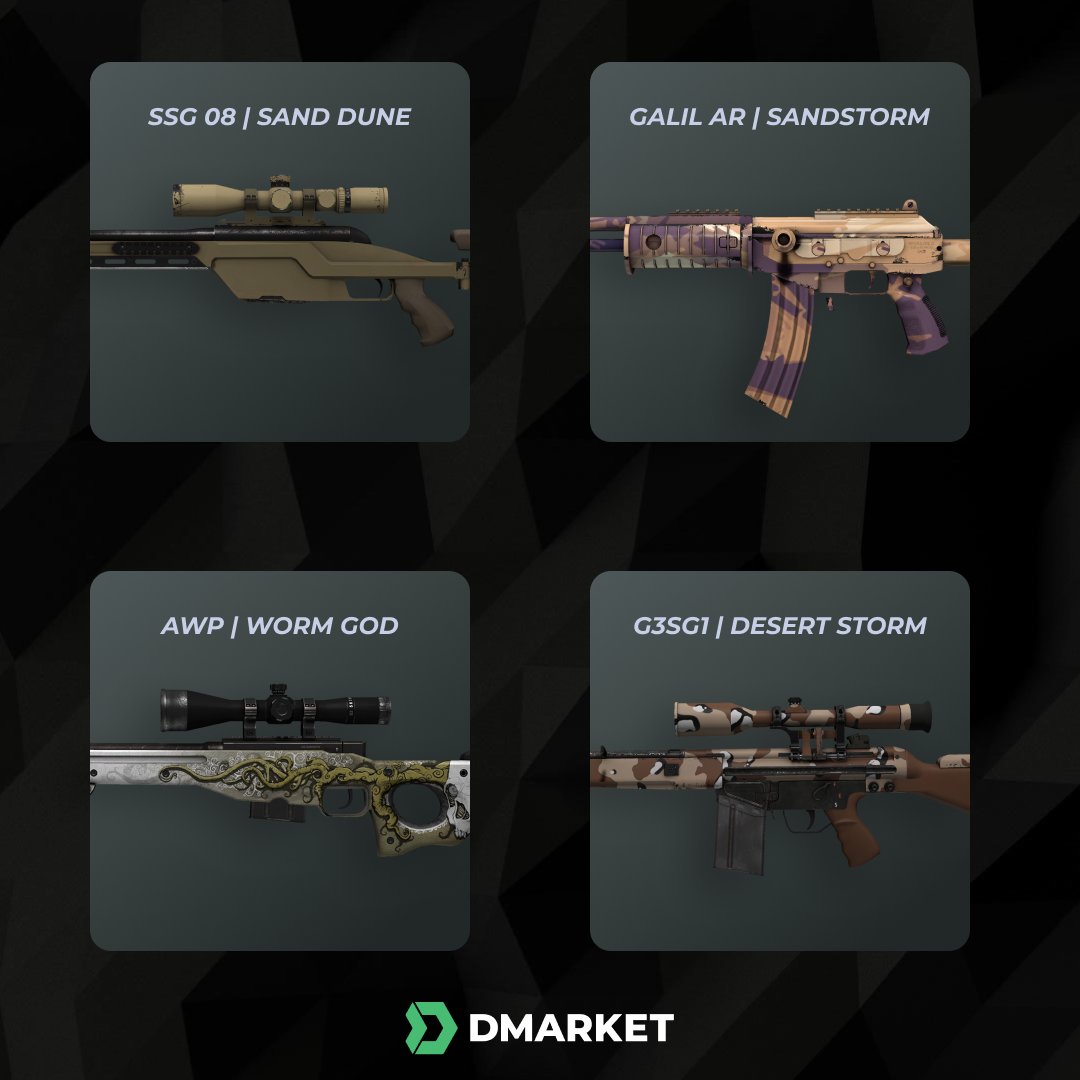 DMarket's tweet photo. Have you watched Dune? 
We've picked 4 skins that totally fit this movie 👌 
Agree? Did we forget something? 🤔 
.
.
.
#dmarket #csgoskins #gaming #dune #g3sg1 #awp #galilar #ssg08 https://t.co/N9qfNQURL1