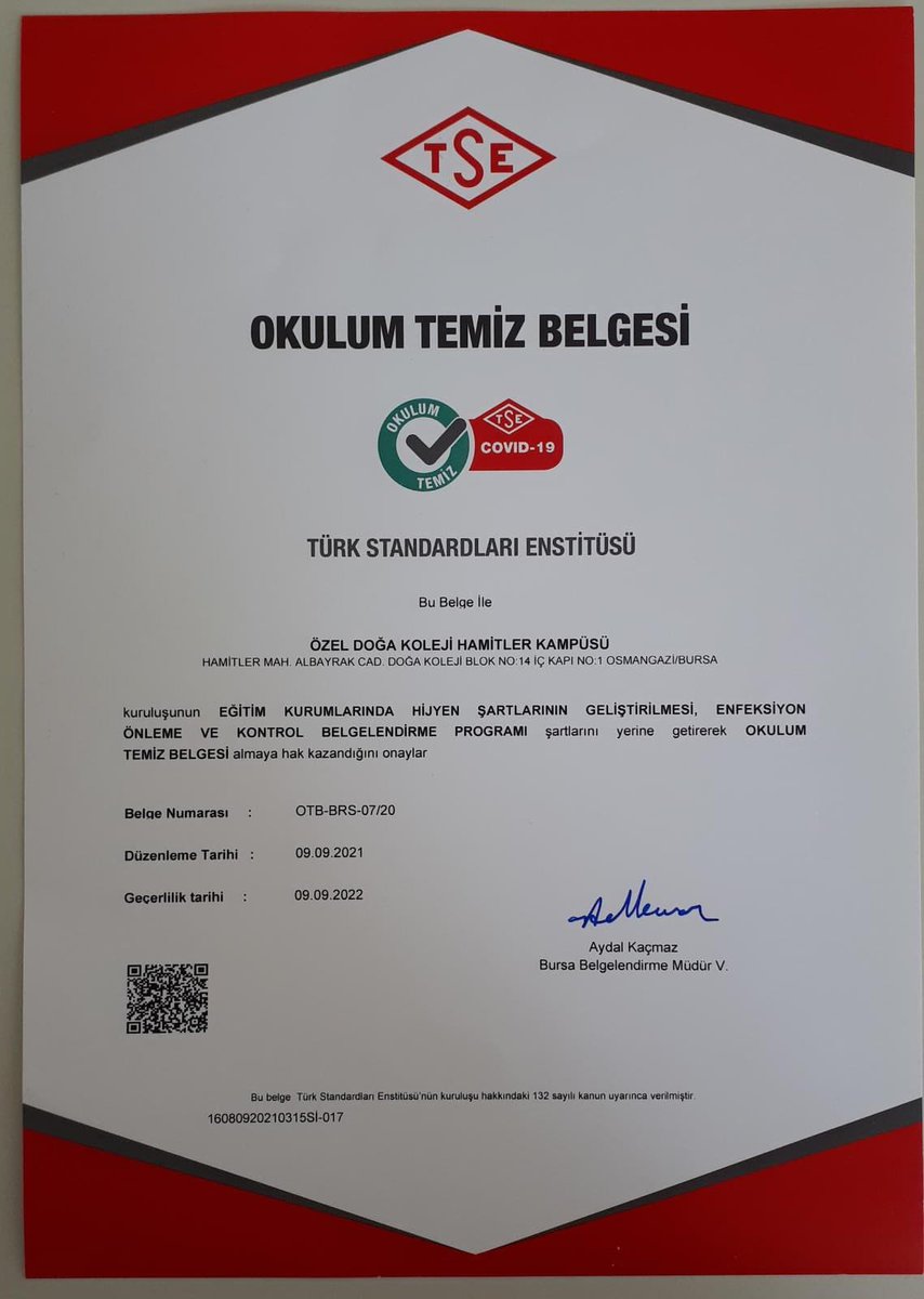 Fatma Nur AKSU (@ftmnr_aksu) on Twitter photo Türk Standartları Enstitüsü tarafından, Eğitim Kurumlarında Hijyen Şartlarının Geliştirilmesi, Enfeksiyon Önleme ve Kontrol Belgelendirme Programı şartlarını yerine getiren okulumuza “OKULUM TEMİZ BELGESİ” verilmiştir. <a href="/KvancBarlas/">Kıvanç Barlas 🇹🇷</a> <a href="/GuldemG/">Guldem Goceci Alhan</a> @EsinKosarAltay <a href="/SuniyeK/">suniye genç</a> <a href="/TopuzBurcu/">K. Burcu Topuz Bozkurt</a> Türk Standartları Enstitüsü tarafından, Eğitim Kurumlarında Hijyen Şartlarının Geliştirilmesi, Enfeksiyon Önleme ve Kontrol Belgelendirme Programı şartlarını yerine getiren okulumuza “OKULUM TEMİZ BELGESİ” verilmiştir. <a href="/KvancBarlas/">Kıvanç Barlas 🇹🇷</a> <a href="/GuldemG/">Guldem Goceci Alhan</a> @EsinKosarAltay <a href="/SuniyeK/">suniye genç</a> <a href="/TopuzBurcu/">K. Burcu Topuz Bozkurt</a>