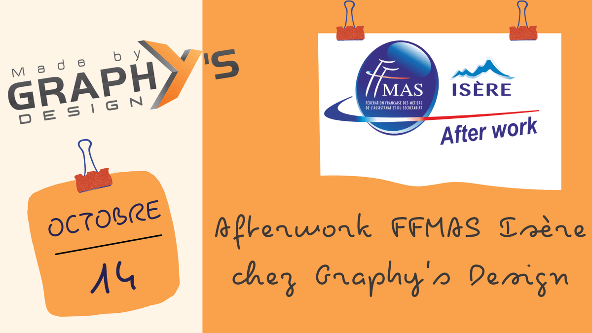 J-7 #Afterwork @ffmas38 le 14 octobre prochain à 19h chez Graphy's Design !
L'agence de pub Graphy's Design nous accueillera autour d'un apéritif, avec au programme une visite des ateliers de #production !
Venez découvrir l'univers de la #communication !
buff.ly/3aheiqw