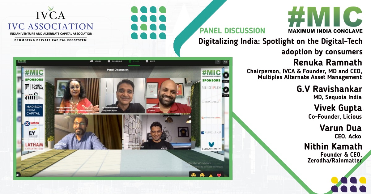 IndianVCA's tweet photo. Currently underway:
Digitalizing India: Spotlight on the Digital-Tech adoption by consumers 

The story of Digital India is the story of inclusion and empowerment. This story will lead India to become center stage in the global economy: Renuka Ramnath @MultiplesPE at #MIC 2021 https://t.co/zppakeW6HV