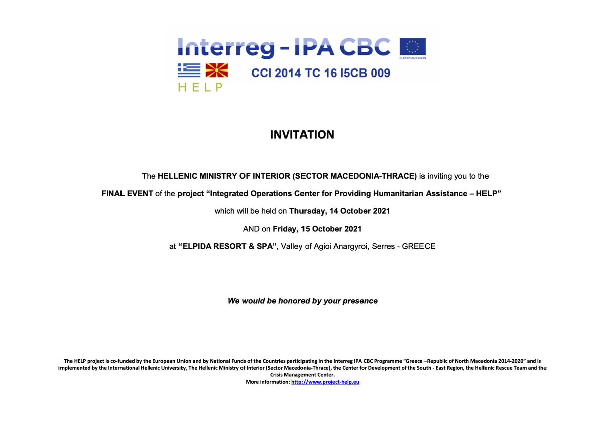 projectHELP9's tweet image. The FINAL EVENT of the project is organised on October 14-15, 2021 in Serres
fb.me/e/1Le2IBhr2