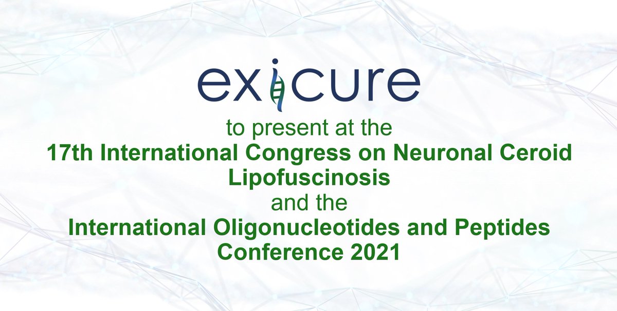 exicure's tweet image. Exicure today announced presentations at the 17th International Congress on Neuronal Ceroid Lipofuscinosis (NCLs) and the International OligonucIeotides and Peptides Conference (IOPC) 2021: bit.ly/3AiJU9R #DigitalDrugDesign