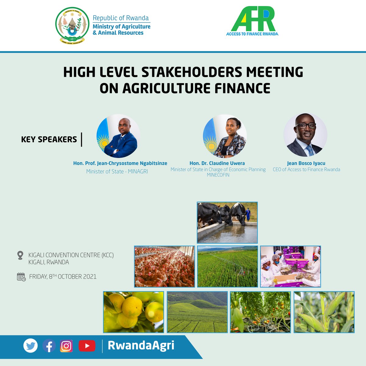 Tomorrow, 8th October 2021, MINAGRI in partnership with <a href="/AFRwanda/">Access to Finance Rwanda (AFR)</a> will hold a high level stakeholders meeting on agriculture finance. It will discuss most pressing issues hindering access to finance for the agriculture sector and propose appropriate interventions #AgriUpdatesRw