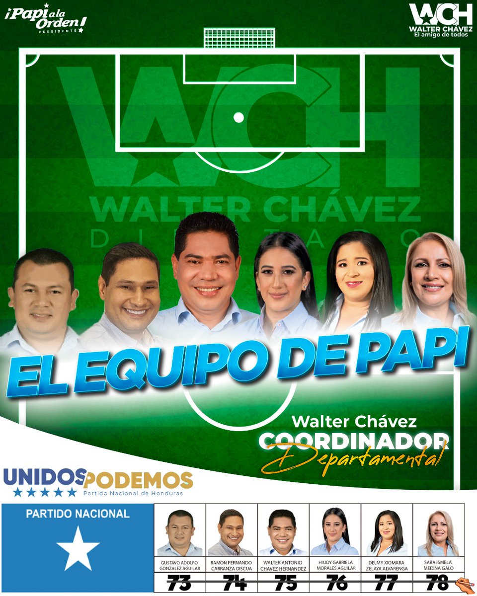 Este 28 de noviembre los paraíseños votamos asi:

⚽️ #PapiALaOrden #Presidente 

⚽️ 7̶3̶ ̶7̶4̶ ̶7̶5̶ ̶7̶6̶ ̶7̶7̶ ̶7̶8̶ 🖊 Línea completa diputados

⚽️ Candidato Alcalde del #PartidoNacional en tu municipio.

Vamos por todo el #EquipoCompleto 

Con el #EquipoDePapi 

¡GANAMOS! 🏆