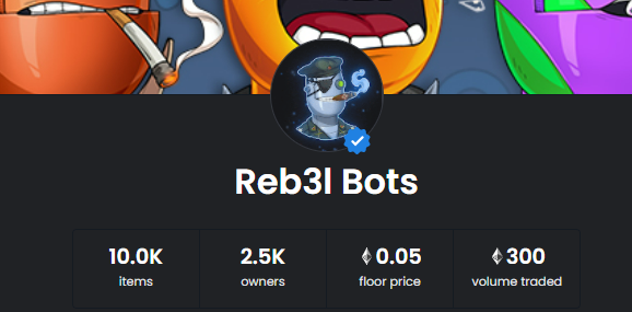 Robots love roundish numbers -

10,000 🤖
2,500 💎
0.05 📈  
300 💰

We are just getting started
#jointheresistance #rebelbots