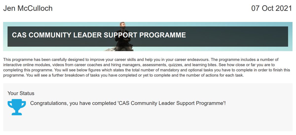 🙌🏻 Woohoo!  Just completed the <a href="/CompAtSch/">Computing at School</a> 'Community Leader Support Programme'.  Some great #CPD materials &amp; always good to reflect on current practice. 💜 that the <a href="/bcs/">BCS, The Chartered Institute for IT</a> &amp; <a href="/CompAtSch/">Computing at School</a> are working together to provide training &amp; support for their members. 👏🏻 <a href="/MsBClarke/">Beverly Clarke MBE</a> #Computing