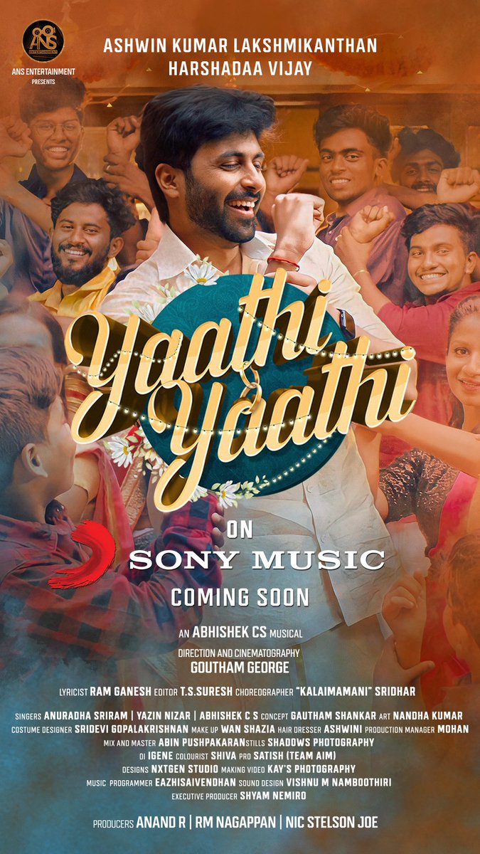 Sony Music South India (@sonymusicsouth) on Twitter photo Packed with all things delightful #YaathiYaathi featuring <a href="/i_amak/">Ashwin Kumar</a> & <a href="/harshadaa_vijay/">Harshadaa Vijay</a> COMING SOON! π₯π₯³
Stay tuned ! πΆ
<a href="/abhishekcsmusic/">abhishek</a> @goutham_george <a href="/JoeStelson/">Nic Stelson Joe</a> <a href="/Anand95428804/">Anand</a> <a href="/LyricistRam/">Ram_lyricist</a> <a href="/rm_nagappan/">Nagappan RM</a> #ARSridhar Packed with all things delightful #YaathiYaathi featuring <a href="/i_amak/">Ashwin Kumar</a> & <a href="/harshadaa_vijay/">Harshadaa Vijay</a> COMING SOON! π₯π₯³
Stay tuned ! πΆ
<a href="/abhishekcsmusic/">abhishek</a> @goutham_george <a href="/JoeStelson/">Nic Stelson Joe</a> <a href="/Anand95428804/">Anand</a> <a href="/LyricistRam/">Ram_lyricist</a> <a href="/rm_nagappan/">Nagappan RM</a> #ARSridhar