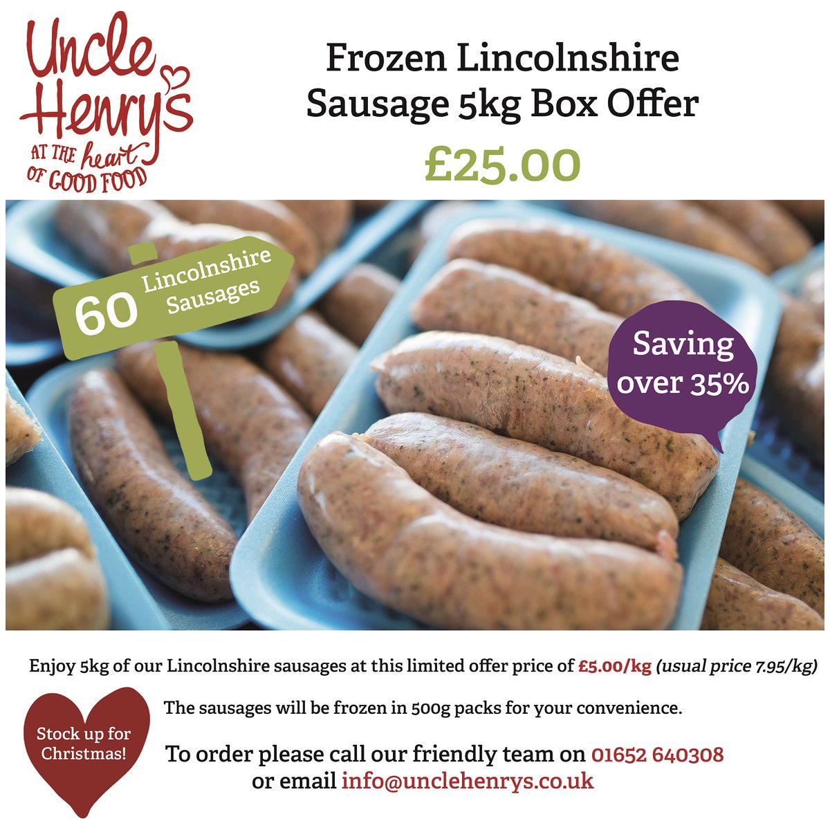 unclehenrysLinc's tweet photo. ❤  Enjoy our award winning home produced Lincolnshire sausages and get stocked up for Christmas!
💛5kg of our Lincolnshire sausages at this limited offer price of £5.00/kg (usual price 7.95/kg)
#unclehenrys #sausagebox #Lincolnshire #pork #buylocal #supportsmallbusinesses https://t.co/UbfL3M3L4z
