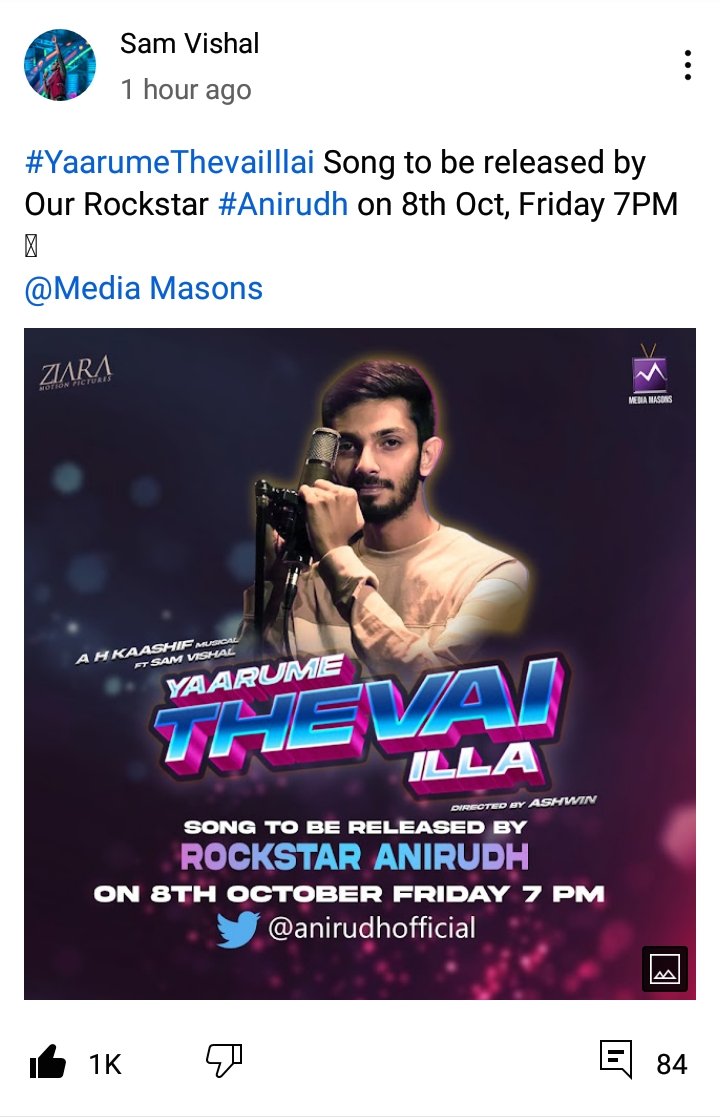 HeartOf_Sparkle's tweet photo. Our RockStar Song Released By Another RockStar 
So Excited
Friday 7PM
@samvishal280999 
@anirudhofficial 
#YaarumeThevaiilla https://t.co/Lwy5i3ARR7