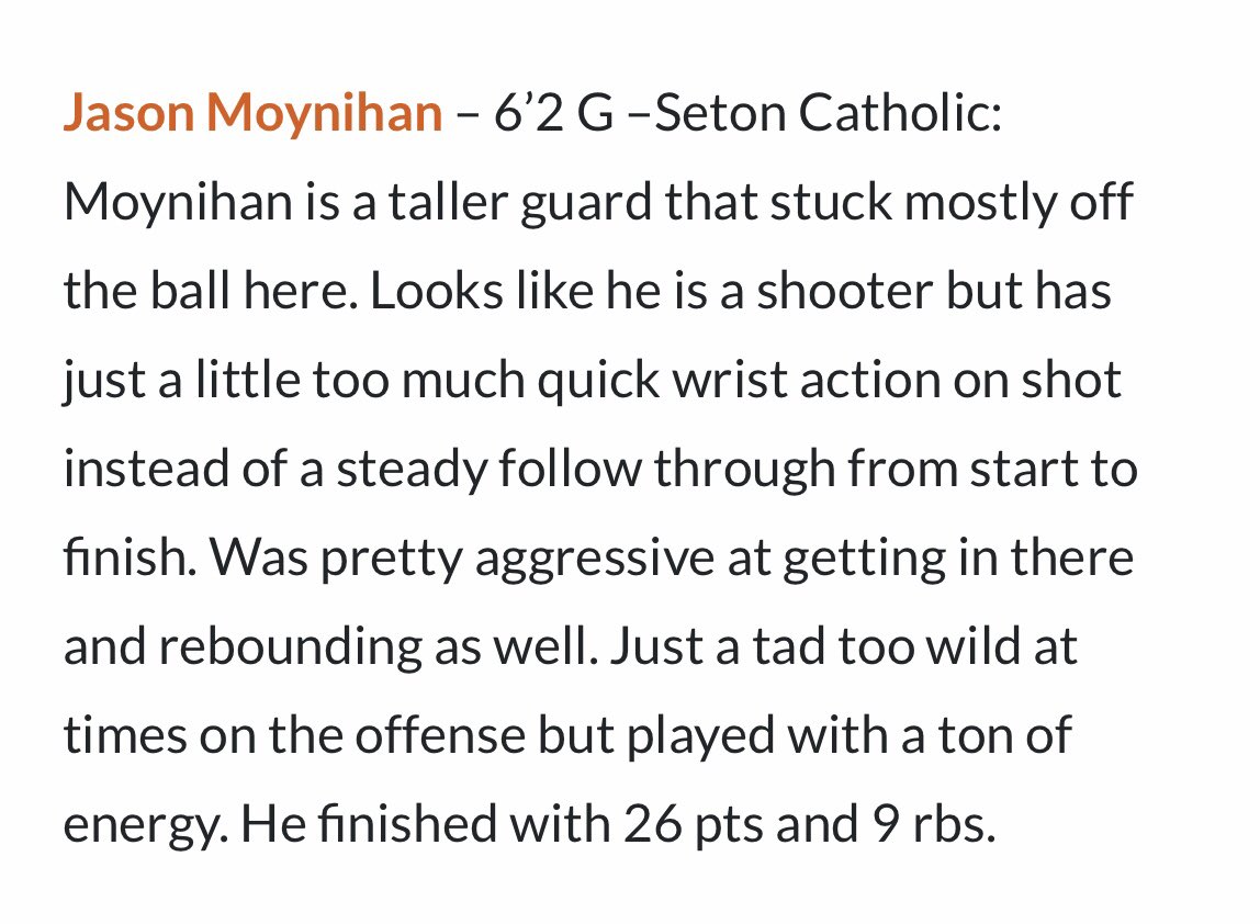 Nice write up for <a href="/JasonMoynihan/">Jason Moynihan</a> (2025 - Seton Catholic HS) from <a href="/PrepHoopsIN/">Prep Hoops Indiana</a> Freshman Showcase this past weekend