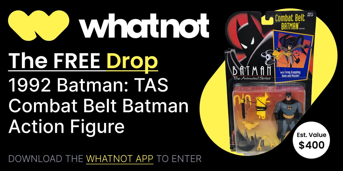 SodaPopinski64's tweet photo. You can win a FREE 1992 Batman: TAS Combat Belt Batman Action Figure (valued at $400) by entering the Drop on the Whatnot app! The Drop closes on 10/13.
Download the Whatnot app to enter: https://t.co/6G9btyLDcR
#whatnotdrop #giveaway #batman #actionfigures https://t.co/tRhBIvdMpy