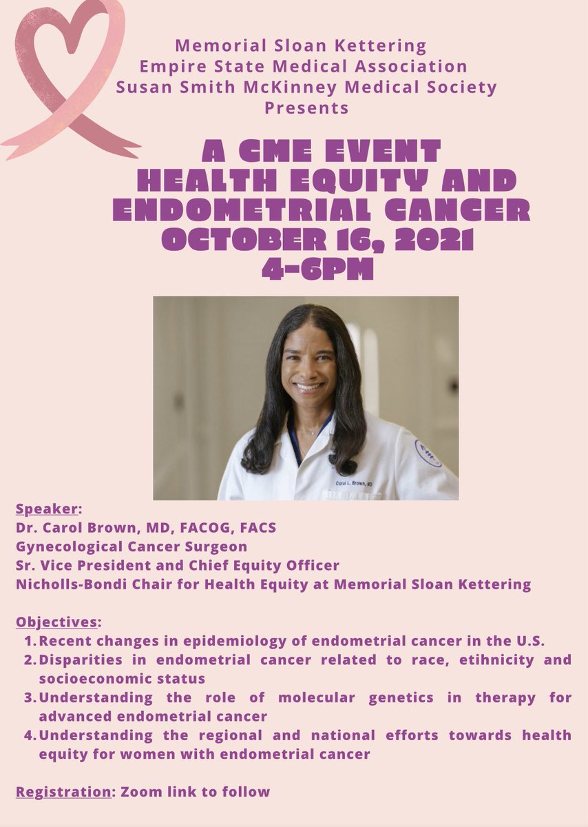EmpireStateNMA's tweet photo. Join us as we partner with #MemorialSloanKettering #MSK for a #CME event on #HealthEquity and #Endometrial #Cancer on October 16, 2021 from 4pm-6pm. *Zoom link to follow. https://t.co/zs4F1hrQ4A