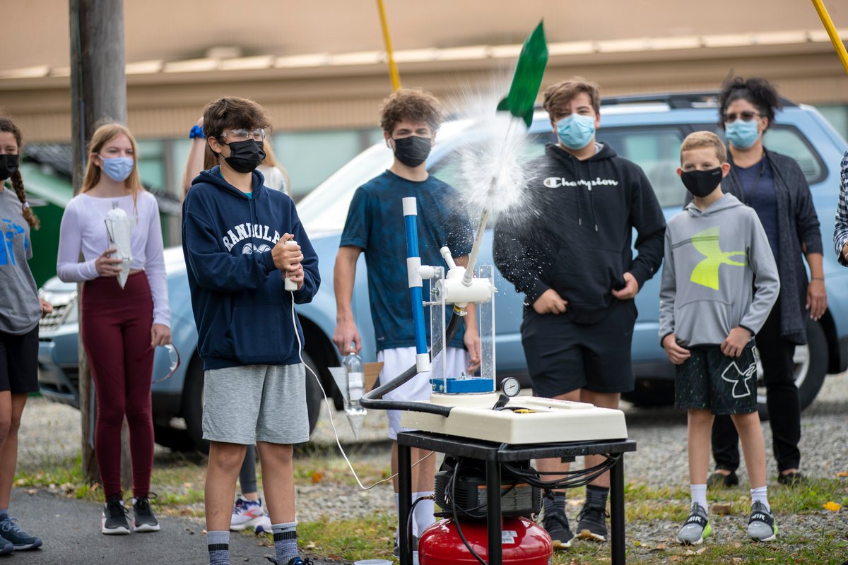 RMS students in Mr. Scimeca’s class participated in a compressed air rocket activity. The students created one liter bottle compressed air rockets which were attached with fins and a nose cone with the goal of designing the best rocket that would travel the furthest.