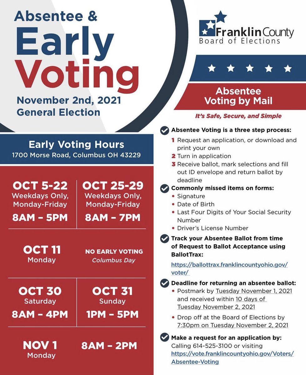DrChenelleJones's tweet photo. Reminder about absentee and early voting in #FranklinCounty 
.
#Vote #YourVoteMatters #YourVoteYourVoice https://t.co/LJK1fyAvR8