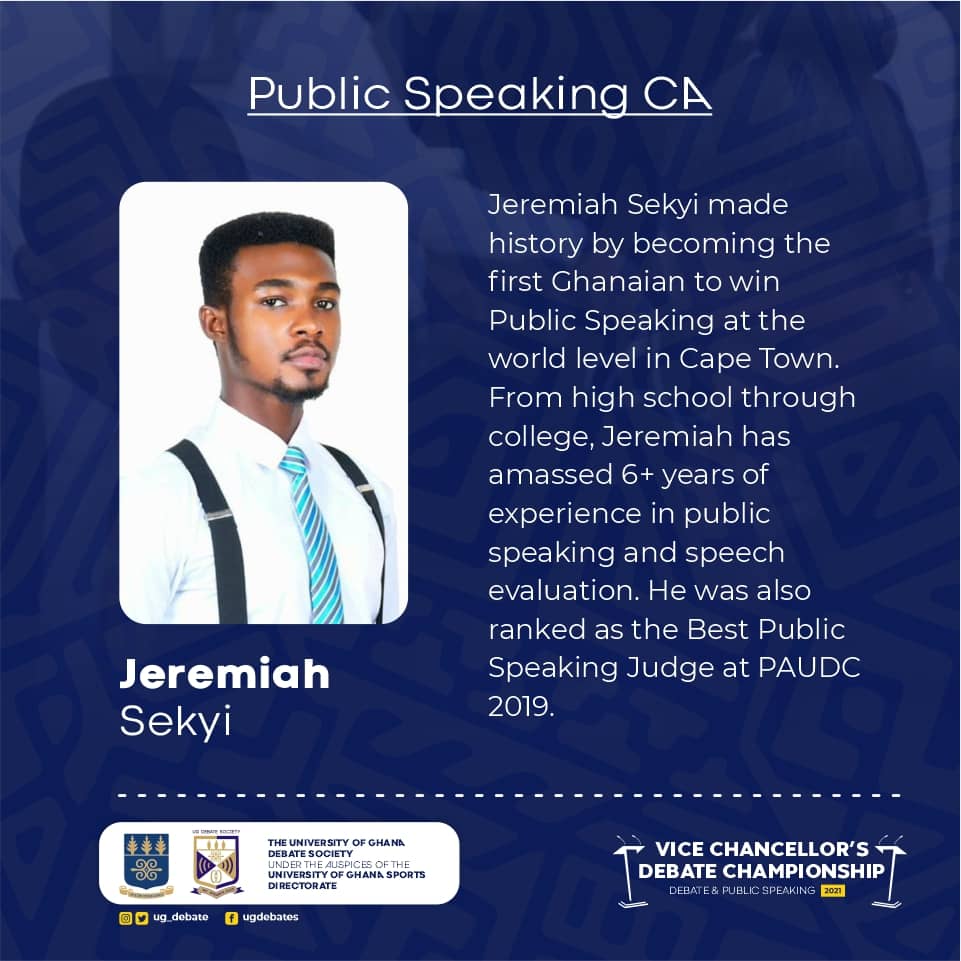 sports_ug's tweet photo. @UnivofGh 2019 and 2020 World Public Speaking Champions will be Chief Adjudicators in the 2021 #VCDC Public Speaking Finals tomorrow at the Great Hall. https://t.co/OWmXQV9rcy