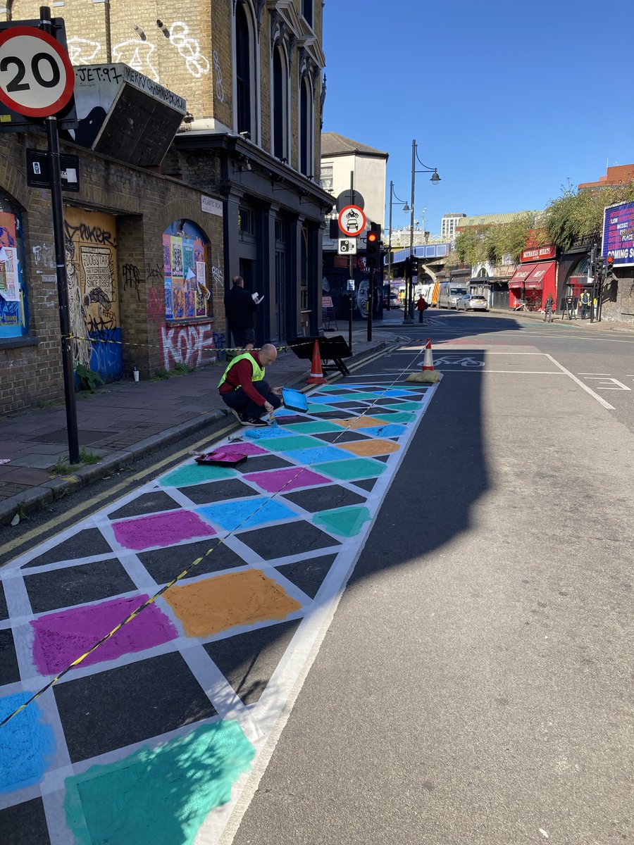 SustransLondon's tweet photo. Yesterday we brightened up Atlantic Road with @lambeth_council to highlight how the unused road space here could made into a #SpaceForPeople !

What do you think it could be used for? 
Seating? 
Play?
Greening? https://t.co/Bx5T0NfiEs