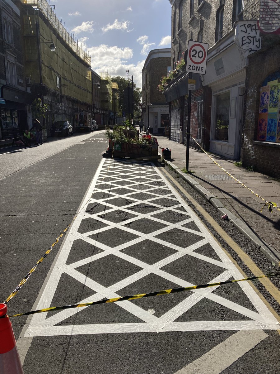 Yesterday we brightened up Atlantic Road with @lambeth_council to highlight how the unused road space here could made into a #SpaceForPeople ! What do you think it could be used for? Seating? Play? Greening?