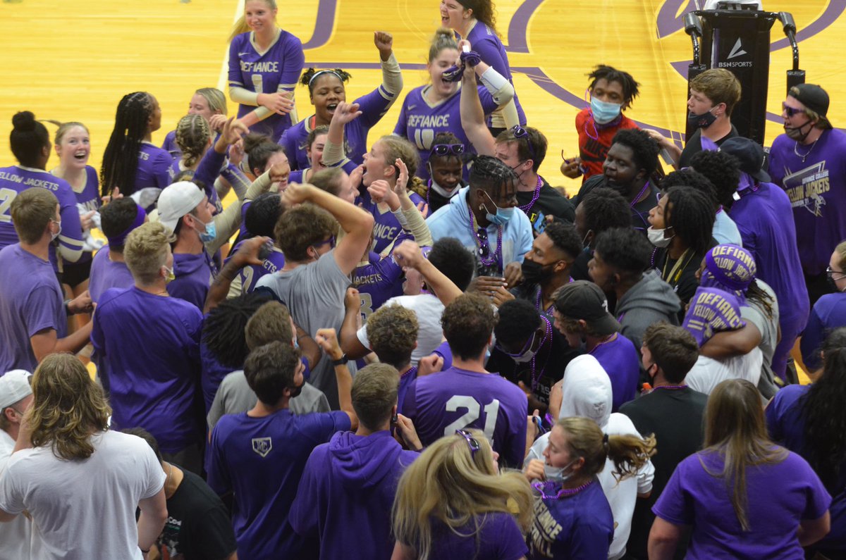 DCSAAC's tweet photo. DC Student section was ⚡️⚡️ last night after the Yellow Jackets 5th set win over Anderson last night! GO JACKETS!! https://t.co/MygB5s8Dc8
