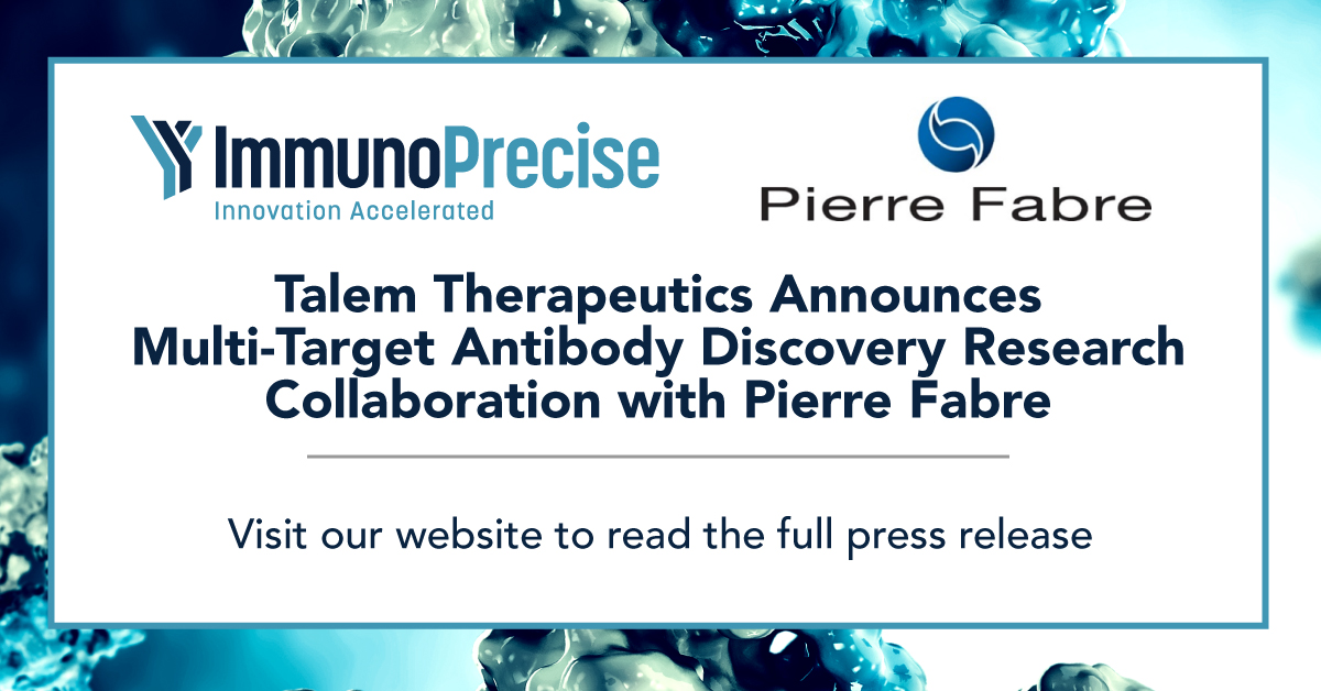 IPA (ImmunoPrecise Antibodies) (@immunoprecise) on Twitter photo Talem Therapeutics Announces Multi-Target Antibody Discovery Research Collaboration with Pierre Fabre. Follow the link below for more information:
bit.ly/3ad9Ysx
$IPA #Collaboration <a href="/PierreFabre/">Laboratoires Pierre Fabre</a> Talem Therapeutics Announces Multi-Target Antibody Discovery Research Collaboration with Pierre Fabre. Follow the link below for more information:
bit.ly/3ad9Ysx
$IPA #Collaboration <a href="/PierreFabre/">Laboratoires Pierre Fabre</a>