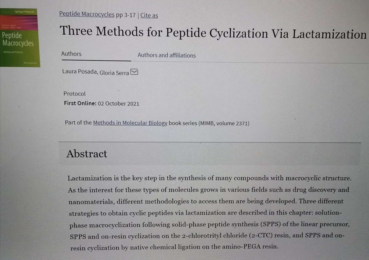 Feliz de compartir este capitulo escrito junto a <a href="/GloriaLSerra1/">Gloria L Serra</a> que fue publicado en Peptide Macrocyles 🥳🥳 <a href="/QFarm_UdelaR/">QFarm</a>