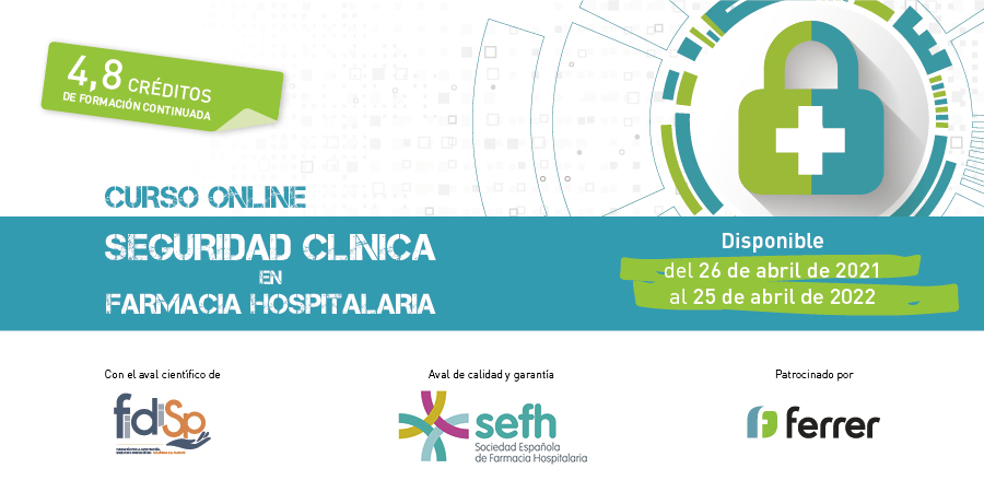 Elmedicoint's tweet photo. 🆕 CURSO ONLINE SEGURIDAD CLÍNICA EN FARMACIA HOSPITALARIA. Patrocinado por #FerrerForGood y con el aval científico de @fundacionfidisp y @sefh_ 
Dirigido: Profesionales de farmacia hospitalaria
Disponible hasta el 25 abril 2022
Ya puedes registrarte en 👉https://t.co/ElRWv4QkIO https://t.co/rV0utM2s4S