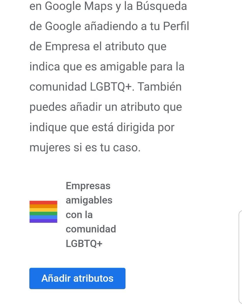 cl_no's tweet photo. Me pregunto, por qué @GoogleES @GoogleMyBiz incita a la discriminación indicando que podemos asignar atributos a nuestra empresa como amigables con la comunidad LBGTQ? Nosotros somos amigables con cualquier ser humano,  sin distinción! Todos somos iguales https://t.co/xFq4msEId5