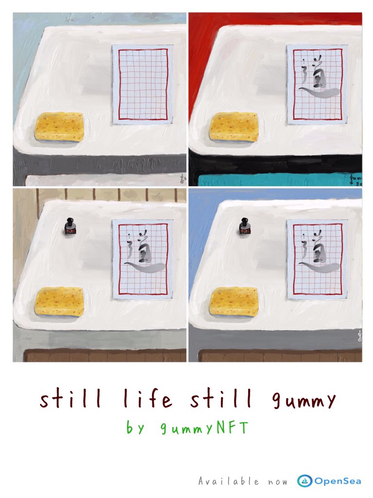 gummyinpai's tweet photo. 4 new drop gummyNFT: Still life Still gummy
Hope u like it https://t.co/E6SBi5r1B1

#Sphynx  #ETH  #NFTThaicommunity  #cryptoartist #NFTs #NFTCommunity #NFT #nftart #nftcollectors #NFTartist #NFTcollectibles #NFTdrop #NFTartists #NFTcollection #cat #nftcollector #NFTdrops #Sphinx https://t.co/JdGML3nHZu