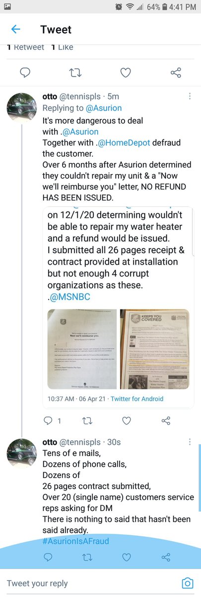 tennispls's tweet photo. #HomeDepotIsAFraud
.@HomeDepot &amp; .@Asurion sold products and services with "Full Replacement Warranty" they never intended to honor.
THEY DON'T REPAIR, REPLACE OR REFUND!
Now the only e is a new acomplise in the mix .@AllstatePP asking for more e mails, calls &amp; Direct Messages. https://t.co/RiqyH8x3Ed