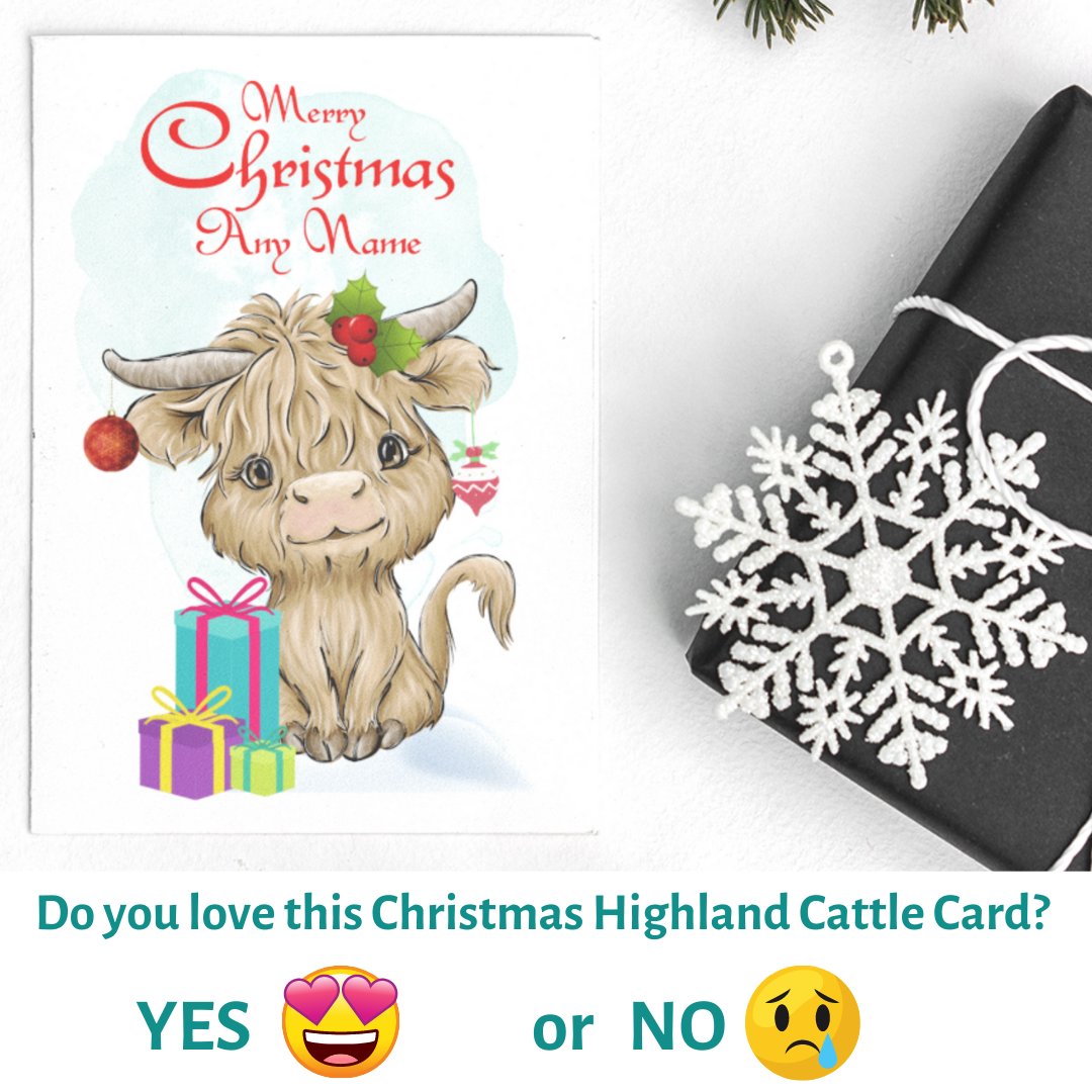 What do you think of this cute Christmas Highland Cow card?
YES or NO 

pauleleartstudio.com

#pauleleartstudio #christmascards #highlandcowlover #customchristmascard #cutechristmascard #glittercards