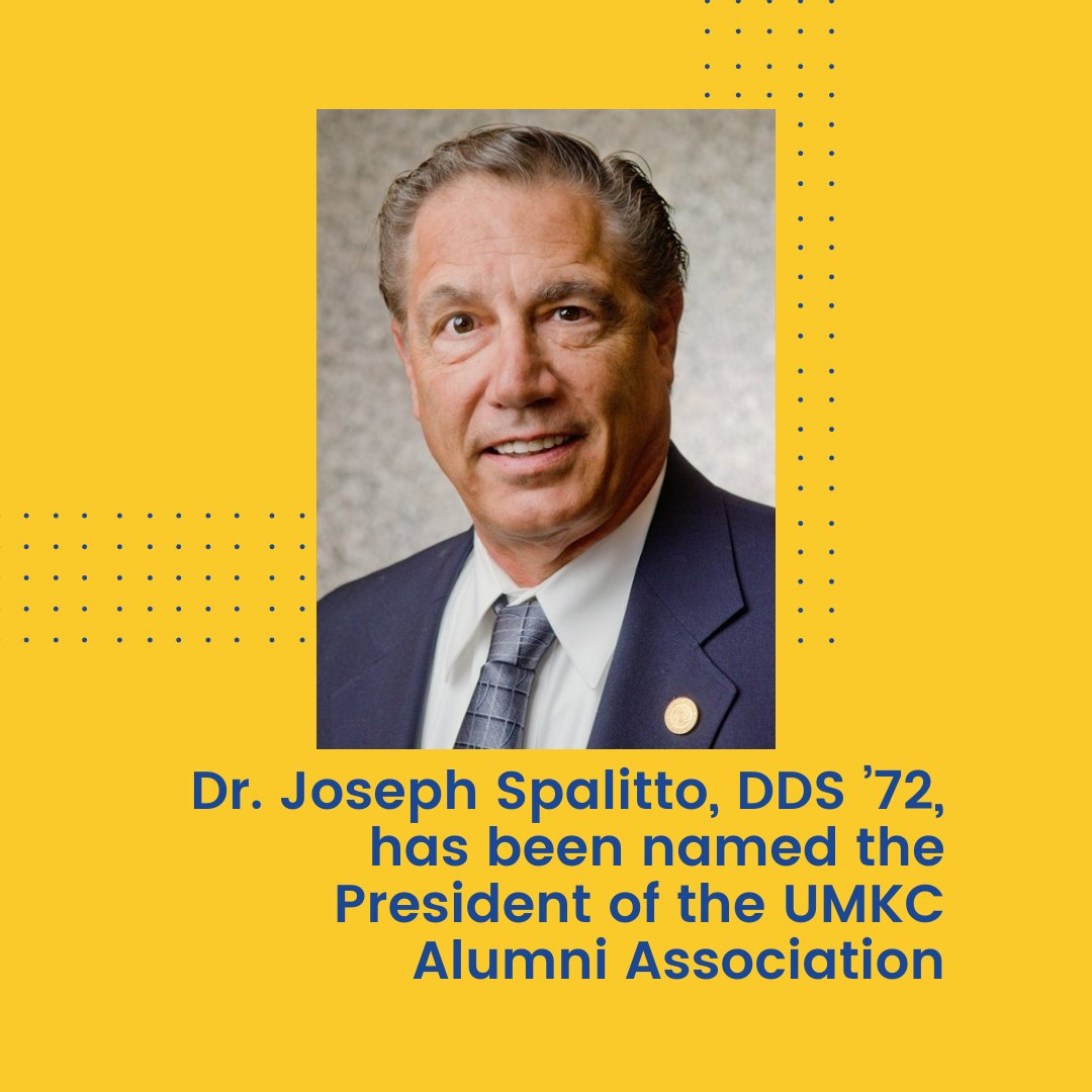 Dr. Joseph Spalitto, DDS ’72, has been named the President of the UMKC Alumni Association! We are forever grateful for Dr. Spalitto’s dedication to our university and dental school. Congratulations, Dr. Spalitto! 🎉