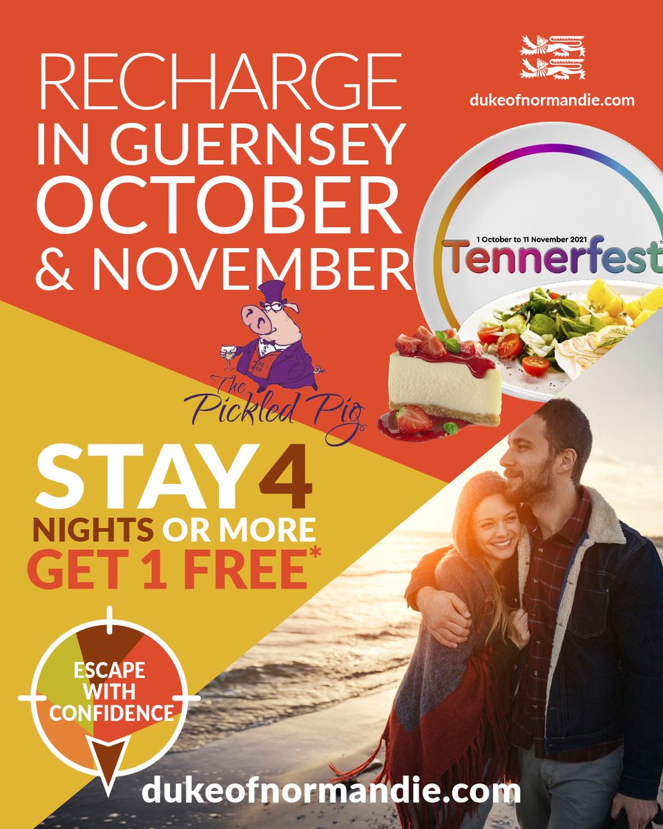 Recharge in Guernsey this Autumn. October and November are great months to visit the island, especially if you love food, and at our very own <a href="/PickledPigGsy/">The Pickled Pig</a> you’ll be spoilt for choice.

Take advantage of our ‘Stay 4 nights and get 1 free’ offer! Head over to our website to book.