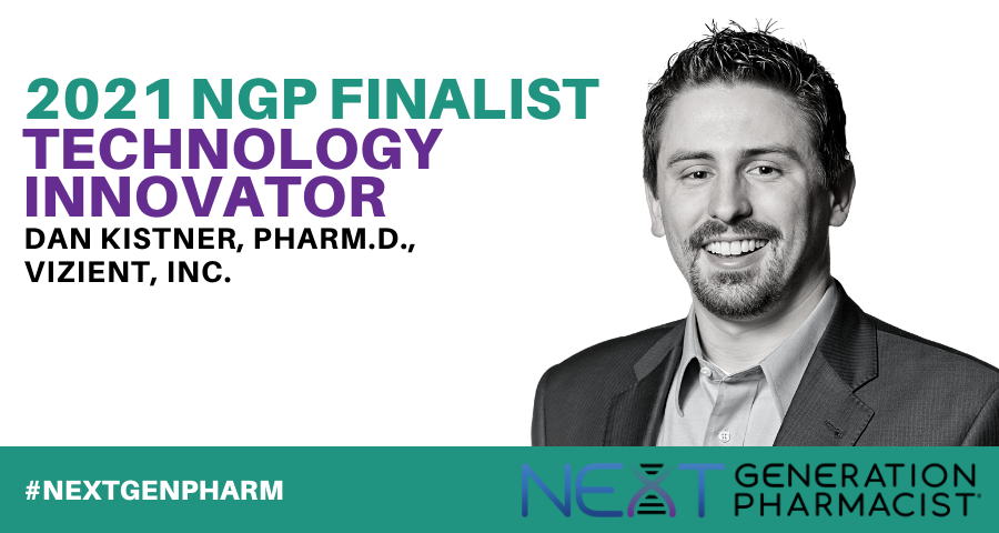 nextgenpharm's tweet photo. Dan Kistner, PharmD, of @VizientInc, is a Technology Innovator Finalist for the '21 #NextGenPharm awards. Who will be the category winners? Just one day left until we announce on 10/8! https://t.co/w31T5uWa9g