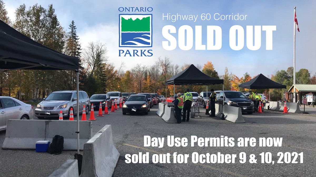 AlgonquinPark's tweet photo. Algonquin Park Highway 60 Sold Out — Ontario Parks is reporting that day use permits are now sold out for Saturday, Oct. 9, 2021 and Sunday, Oct. 10, 2021 for the Highway 60 area. https://t.co/OO0G0VWiLJ #AlgonquinPark #Ontario #Canada #Thanksgiving #fall #algonquinfallcolours https://t.co/c1M7suU2Jx