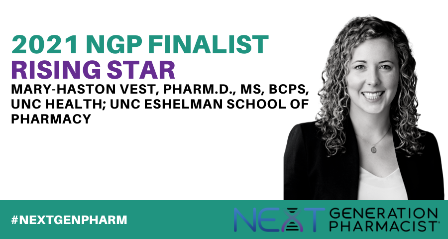 nextgenpharm's tweet photo. Congratulations to Mary-Haston Vest, PharmD, MS, BCPS, Clinical Manager @UNCPharmacy, for being named one of three finalists in the Rising Star category for the '21 #NextGenPharm awards! https://t.co/tskB2HReZL
