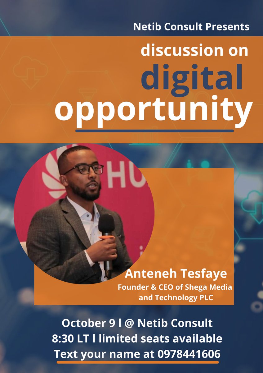 Join us this Saturday October 9th for an interesting discussion on #digitalopportunty brought to you by <a href="/netibconsult/">Netib Consult</a> <a href="/ShegaHQ/">Shega</a> <a href="/equbapp/">eQUB</a>