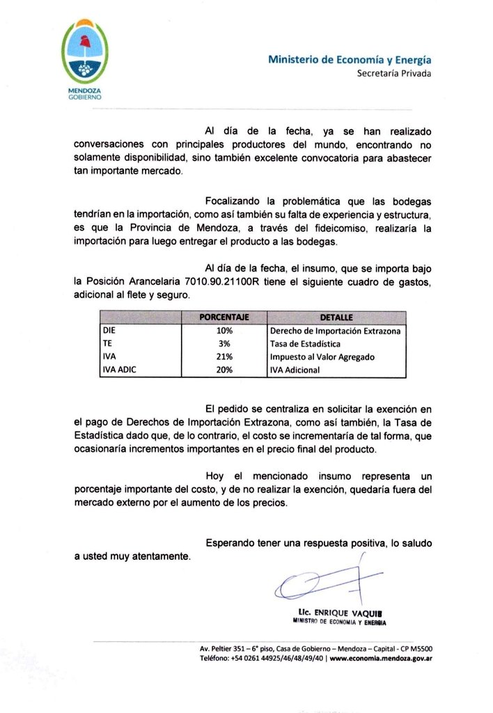 evaquie's tweet photo. #GestiónAgropecuaria

Avanzamos en la gestión para que la importación de botellas se concrete sin costos aduaneros. Queremos cuidar la industria vitivinícola y otras agroindustrias que generan empleo y desarrollo en toda Mendoza @rodysuarez @Martin_M_Guzman https://t.co/nLTvdZ5Sod
