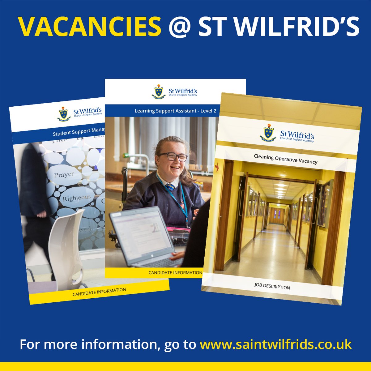 SUPPORT STAFF VACANCIES

We have a number of support staff vacancies at the moment, please check our website for more information and remember to tag/share with anyone you know who may be interested!

saintwilfrids.co.uk/the-academy/va…

#vacancies #jobvacancies #careersinschools #edujobs