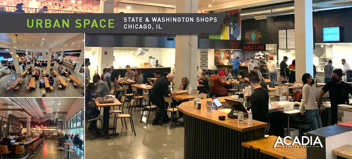 EAT, DRINK, SHOP - Urbanspace now open at State &amp; Washington Shops in Chicago, IL! 

The perfect stop for lunch or after some marathon shopping at Uniqlo &amp; Nordstrom Rack 🛍️

For leasing info in the Chicago area: Tracey Mitnick - tmitnick@acadiarealty.com

#AKR #REIT #AKRLeasing