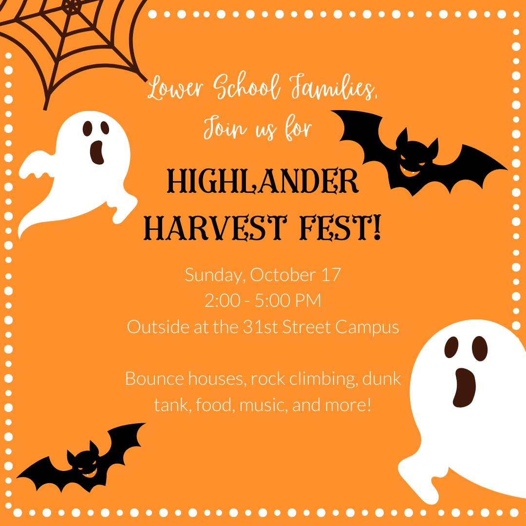 Calling all Lower School families! Highlander Harvest Fest is right around the corner. Join us for a spooky day of fall fun on October 17 from 2-5 pm! #sasaustin