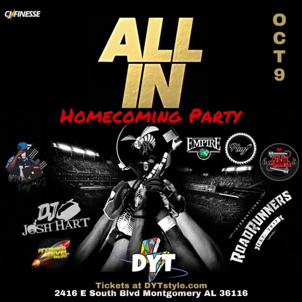jaylonpickett's tweet photo. Upcoming moves for homecoming 🙏🏽

🔥- Pregame house party 

🔥- 2 Day all access passes for homecoming afterparties on https://t.co/v18sTP3FKe ( less than 200 tickets left ) 

🔥- Sections are sold out 😎

#myasu #myaum #troyu #TU #UA #bamastate https://t.co/D0xXLdIHBo