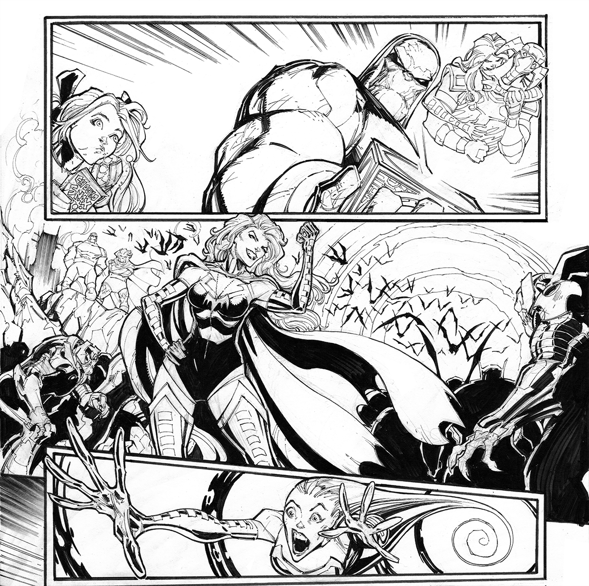 A few raw-scan panels from our ARE YOU AFRAID OF DARKSEID? story featuring Harley Quinn, Darkseid & Bloody Mary-
from @KenBlakePorter, @lgcolorist, @Becca_See & myself!
Out now! @DCComics @thedcnation 