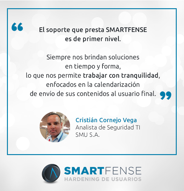SMARTFENSE's tweet image. Cristián Cornejo Vega, Analista de Seguridad TI de SMU S.A. (Unimarc, M10, Alvi, Ok Market y Telemercados) nos compartió su opinión sobre su trabajo con #SMARTFENSE. ¡Muchas gracias por tus palabras!

smartfense.com
#concientización #factorhumano #HardeningdeUsuarios