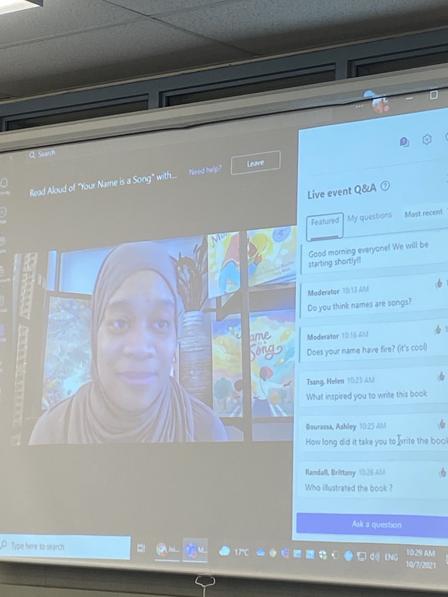 BurntElmLLC's tweet photo. Enjoying the virtual visit with ⁦@jtbigelow⁩ today! Thank you for writing a book that has inspired our students to share their name stories! #yournameisasong ⁦@CdnSchoolLibrar⁩ ⁦@PDSB_Libraries⁩ ⁦@PeelSchools⁩ https://t.co/SYdRUFbp31