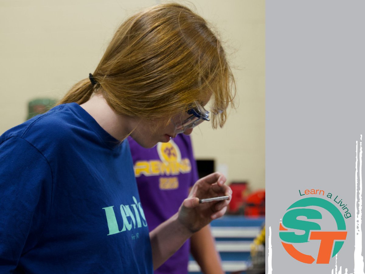 Lydia checking her work as she counter sinks holes in Precision Machining!