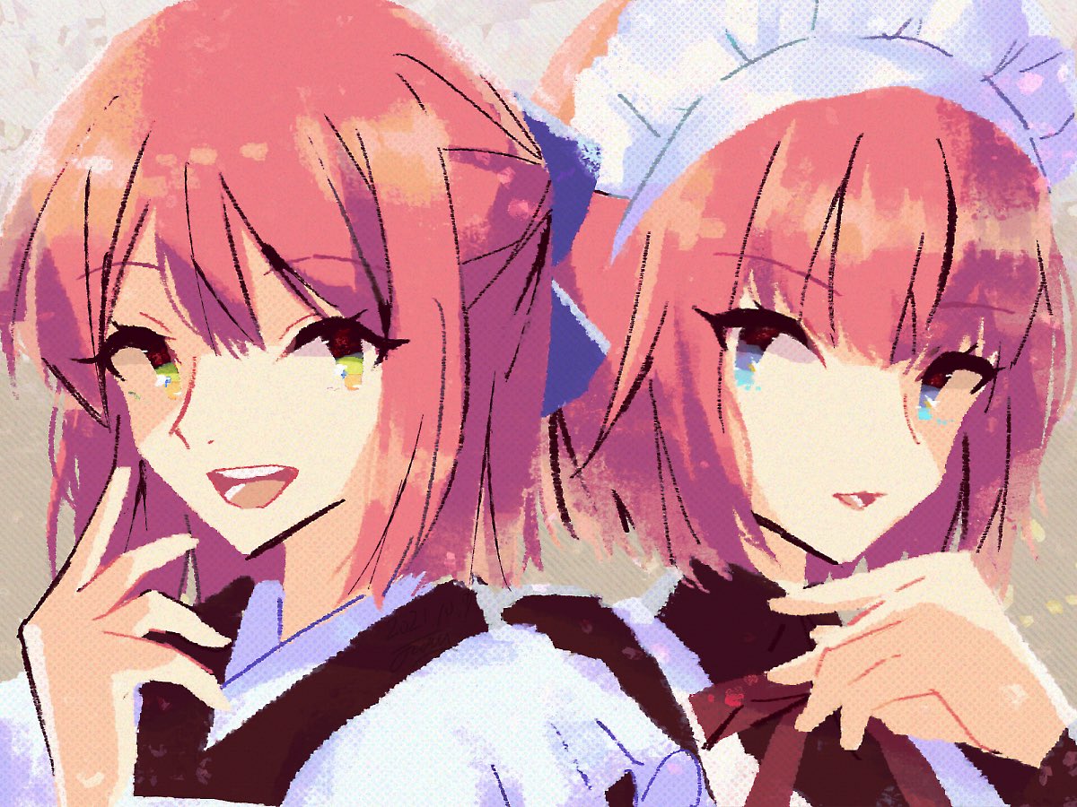 hisui (tsukihime) ,kohaku (tsukihime) multiple girls 2girls siblings twins sisters maid headdress wa maid  illustration images