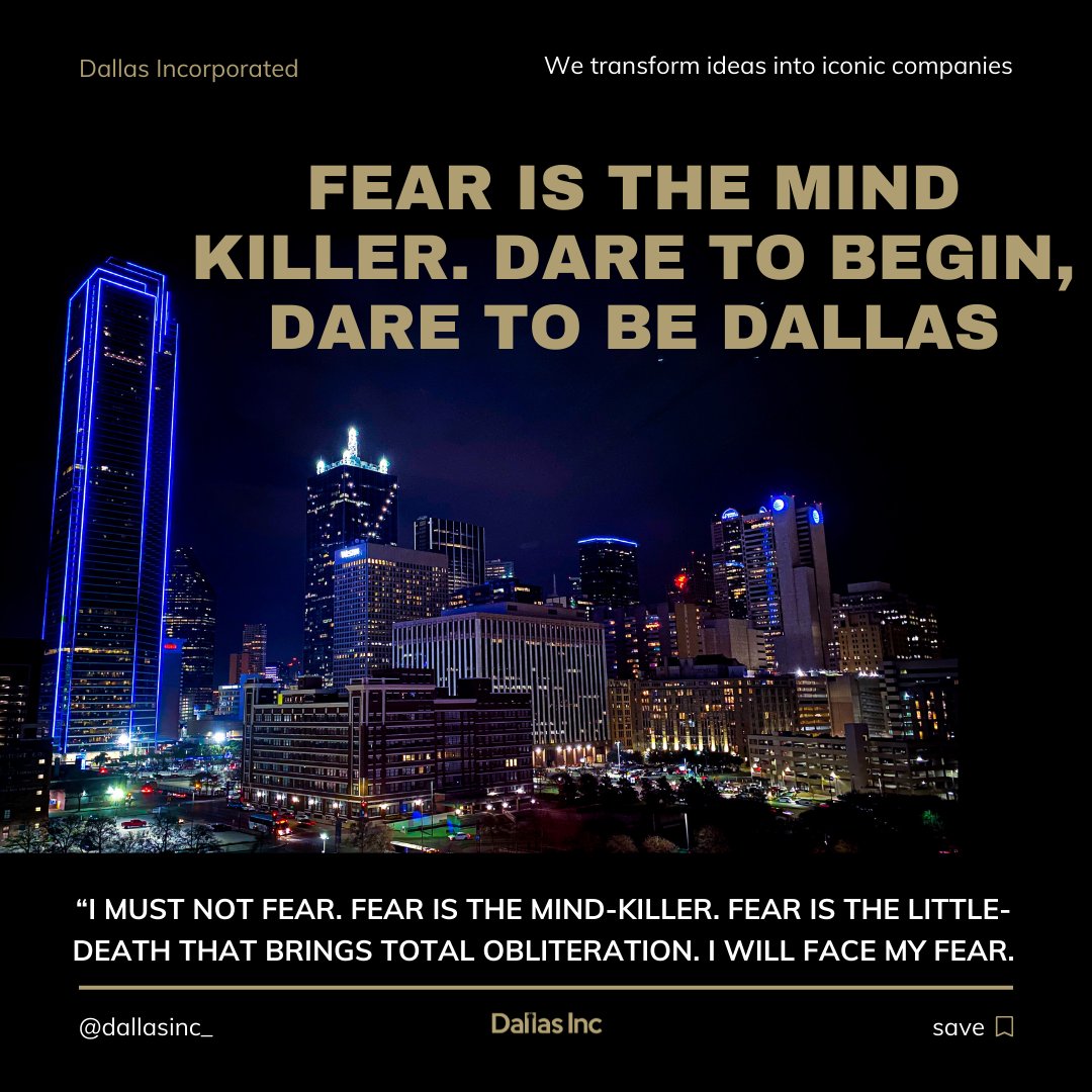 Dallasinc_'s tweet photo. “I must not fear. Fear is the mind-killer. Fear is the little death that brings total obliteration. I will face my fear. I will permit it to pass over me and through me. 

#fear #dune #entrepreneurship #startup #risk https://t.co/LBnjQztqKX