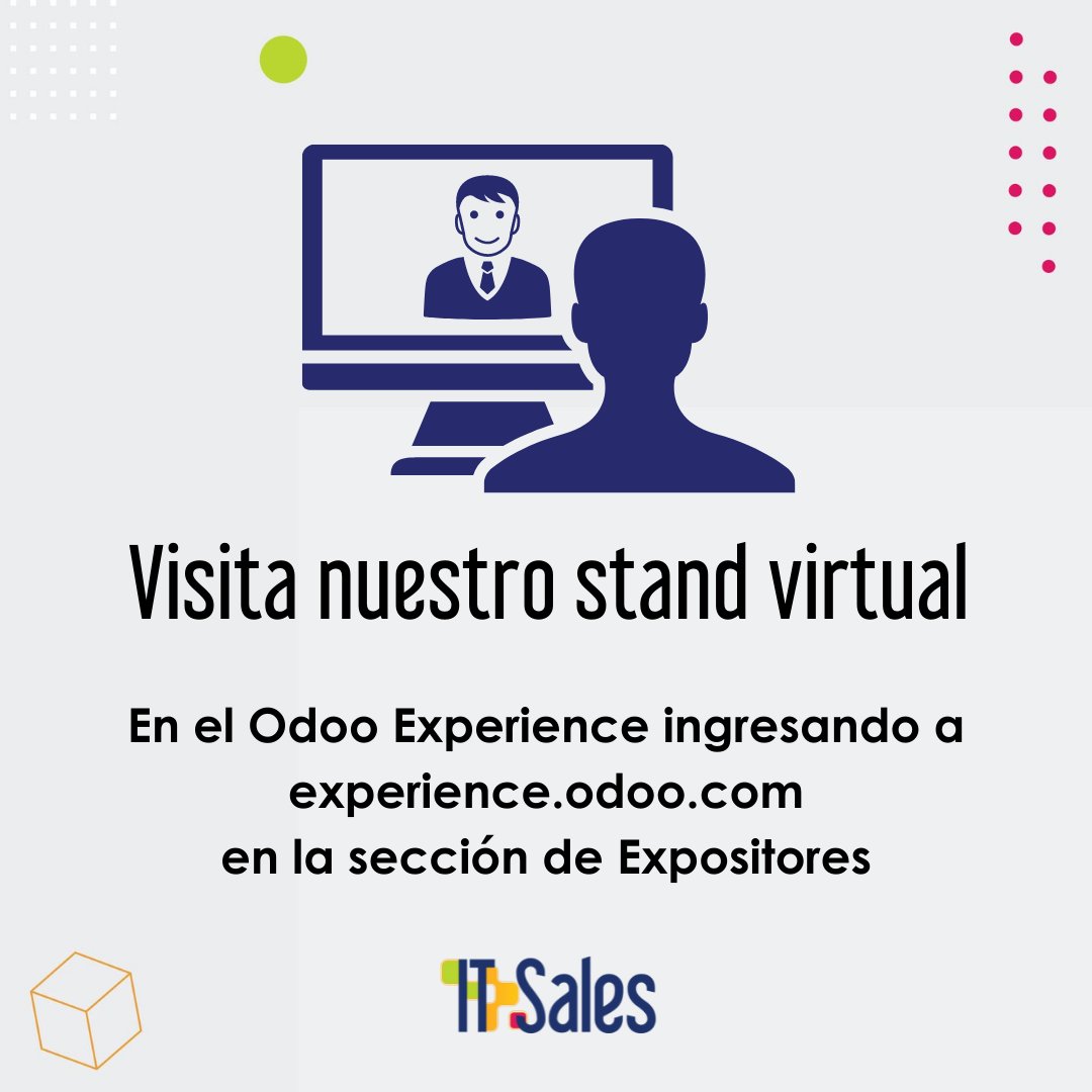 ITSalescorp's tweet image. Estaremos disponible hasta las 4:00pm en nuestro stand virtual durante el #OdooExperience2021. No dudes en visitarnos para conversar con nosotros en linea y conocer más sobre el universo #Odoo y las soluciones que tiene disponible para ti