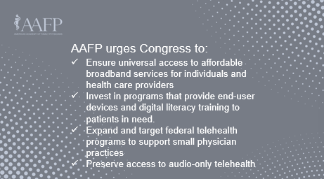 AAFP_advocacy's tweet photo. .@SterlingRansone: The COVID-19 pandemic showed that #telehealth can and should be an essential part of health care. More needs to be done to ensure that everyone in this country has access to high-quality virtual care as part of their medical home. 👇 https://t.co/ktdjJJRvwI