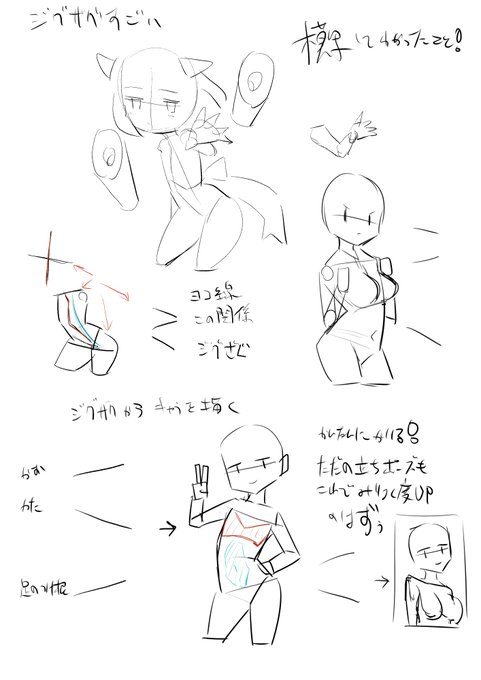 横線をジグザグにしてから身体を描くと魅力のあるポーズになる気付きを得たかもしれない 