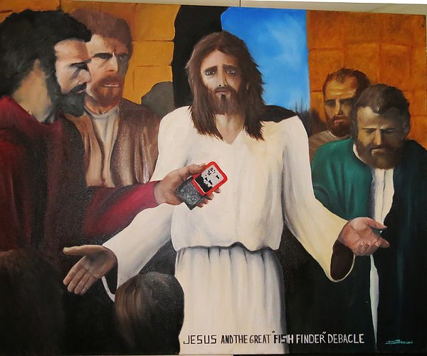 thewingmen8's tweet photo. New artwork for sale! - "Jesus and the Great fish finder debacle" - https://t.co/pmnAXvQdVz @fineartamerica https://t.co/JKl5nJTYMt
